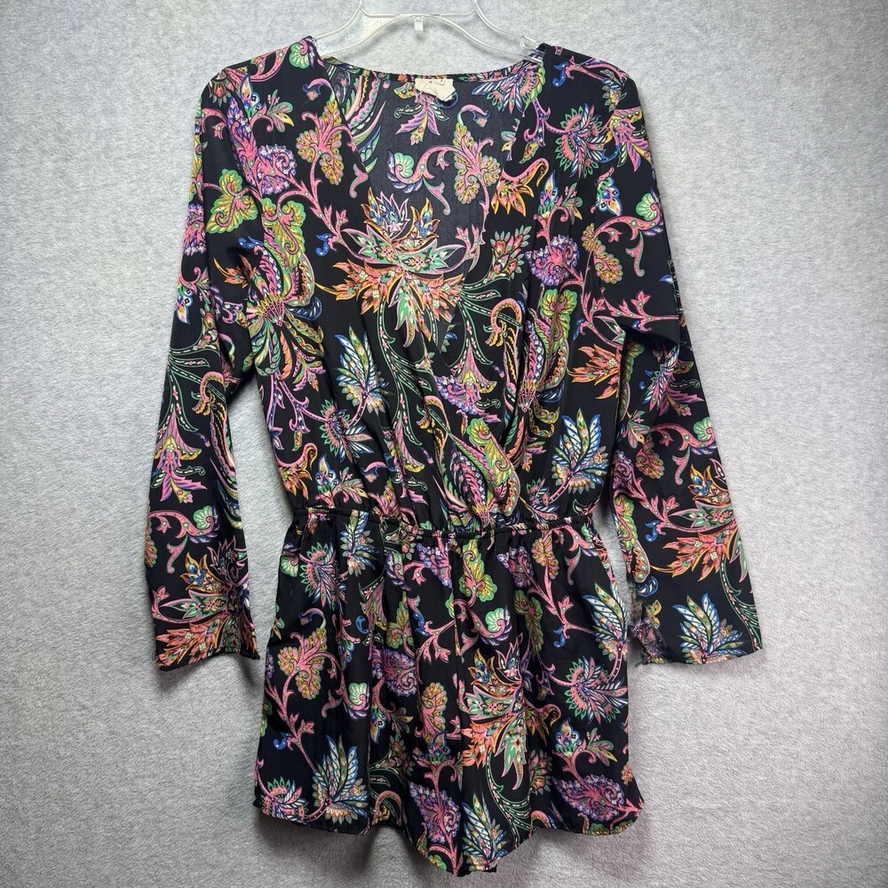 One Clothing Romper Womens M Black Tropical Print Floral Shorts Resort Paisley - Picture 2 of 7